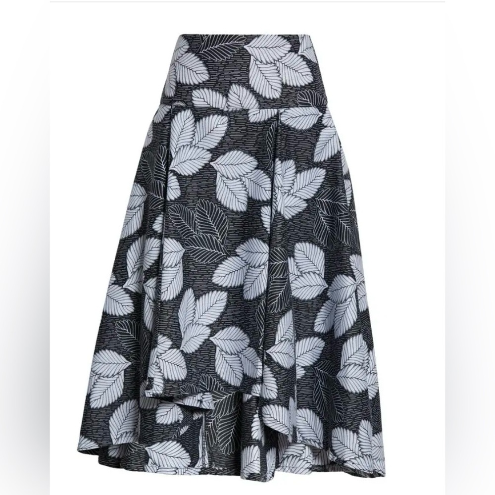 The OULA Company Elegant Black and White Leaf Print Skirt, Medium